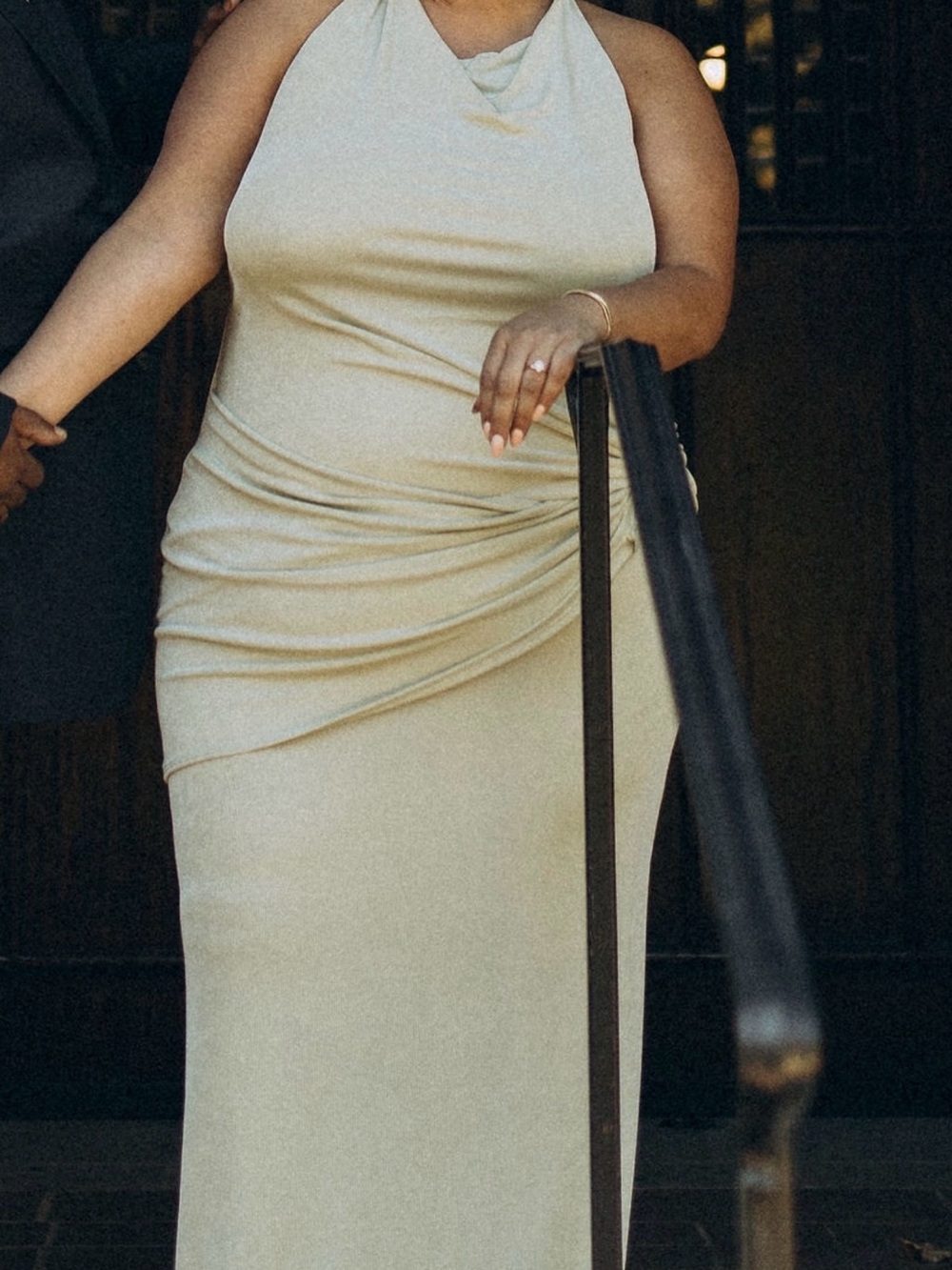 Elegant sage Halter Ruched Maxi Dress